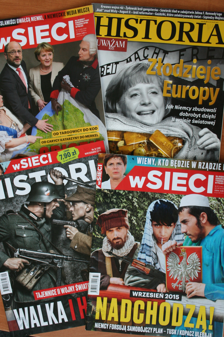 Abb. 6. Die deutschen Feinde, o.l. „W sieci“ 2016 Nr. 2, o.r. „Uważam Rze historia“ 2015 Nr. 9, u.l. „W sieci historii“ 2015 Nr. 9, u.r. „W sieci” 2015 Nr. 37. Mit freundlicher Genehmigung von Magdalena Saryusz-Wolska.