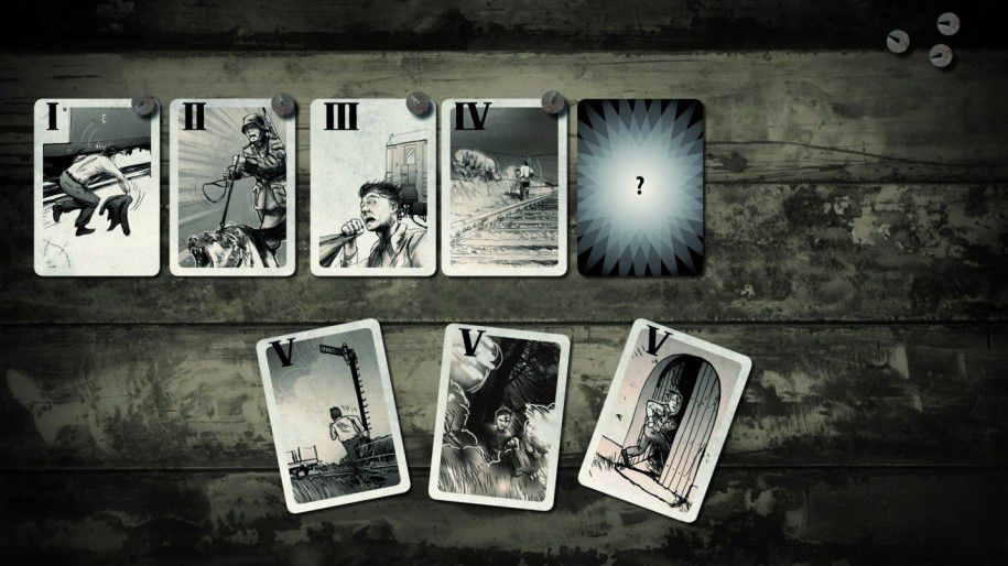 In diesem Minispiel müssen die Spieler*innen eine Karte auswählen, die den weiteren Fluchtverlauf bestimmt. Screenshot aus dem Spiel "Attentat 1942". © Charles Games.