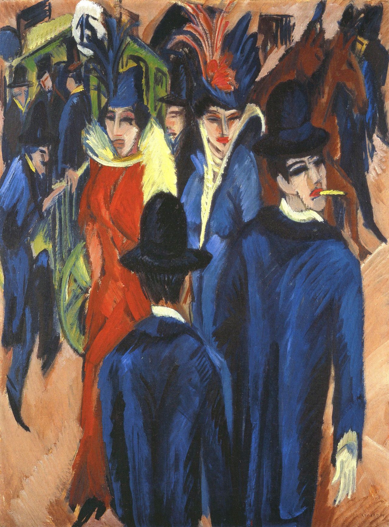 2006 wurde das 1913 entstandene Gemälde „Berliner Straßenszene“ des expressionistischen Künstlers Ernst Ludwig Kirchner durch den Berliner Senat an die Eigentümerfamilie zurückgegeben. Die Restitution des seit 1980 im Berliner Brücke-Museum ausgestellten Bildes, das 2008 für über 38 Millionen Dollar versteigert wurde und heute in der Neuen Galerie New York zu sehen ist, löste heftige Kontroversen aus und ist als „Causa Kirchner“ bekannt, Wikimedia Commons, Public Domain.
