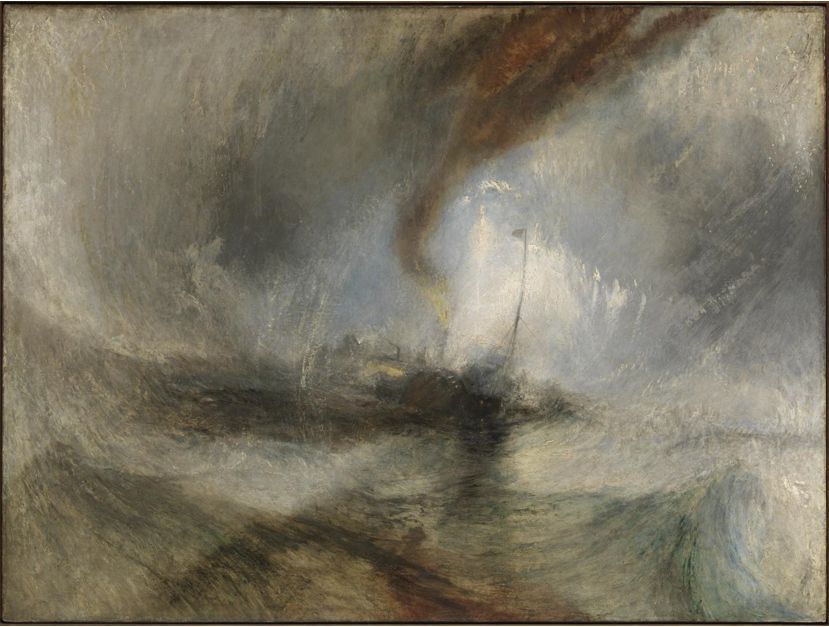 Joseph Mallord William Turner: Snow Storm - Steam-Boat off a Harbour’s Mouth, Oil paint on canvas, exhibited 1842. Quelle: Tate Gallery, Lizenz: CC-BY-NC-ND 3.0.