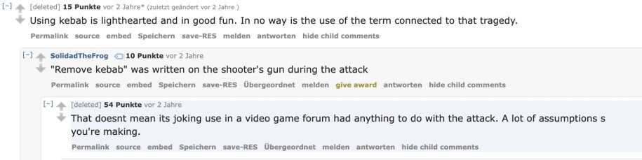 Reddit-Diskussion nach dem Christchurch-Attentat. Screenshot aus Reddit, URL: https://www.reddit.com/r/eu4/comments/b1dzly/lets_take_our_good_name_back_we_need_to_talk/ . © Thomas Köhler
