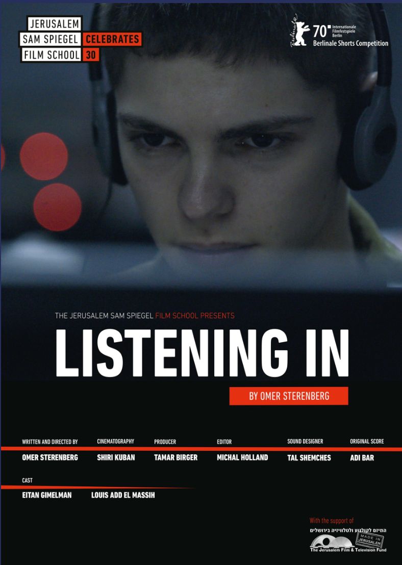 Filmplakat HaMa'azin|Listening in von Omar Sterenberg, ISR 2019. © Berlinale Shorts 2020<https://www.berlinale.de/de/programm/programm/detail.html?film_id=202006650&openedFromSearch=true#gallery_gallery-filmstills-2> Filmplakat HaMa'azin|Listening in von Omar Sterenberg, Israel 2019. Berlinale Shorts 2020. © Shiri Kuban.