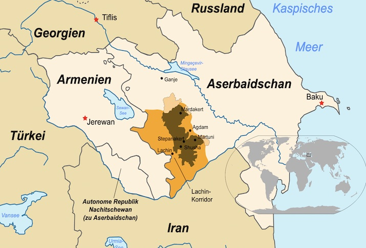 Karte des Konfliktes um Nagorny-Karabach