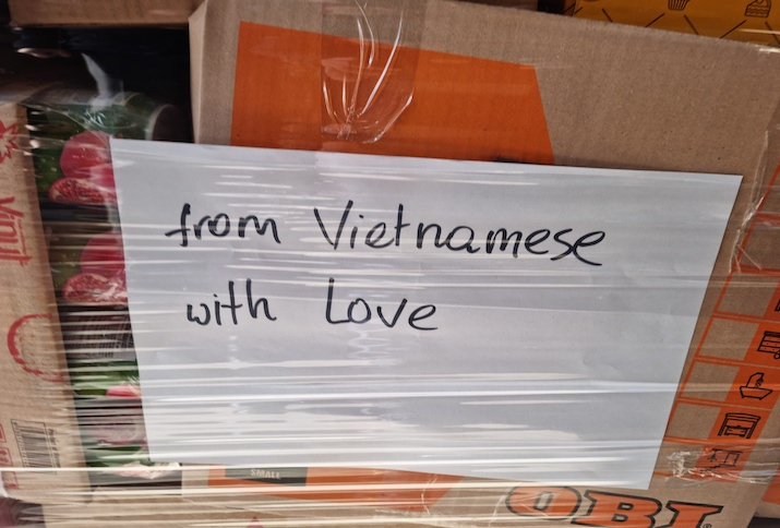 One of the boxes with food products organized by the Vietnamese minority in Poland