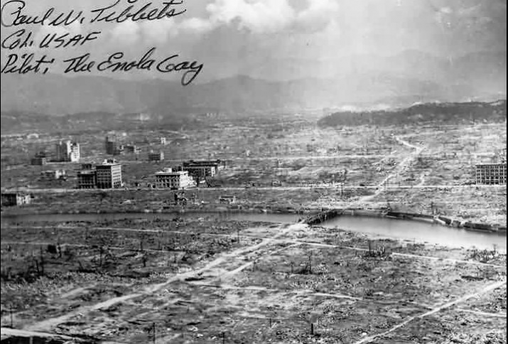 Destructed Hiroshima with autograph of "Enola Gay" Bomber pilot Paul Tibbets