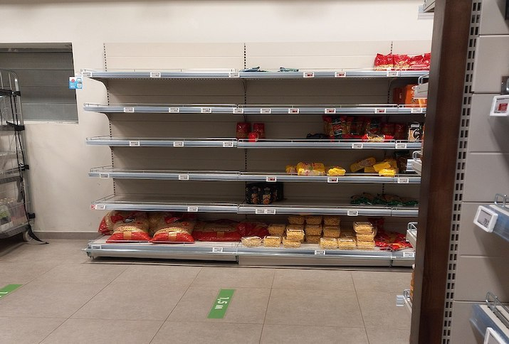 Empty shelves in a Russian supermarket 
