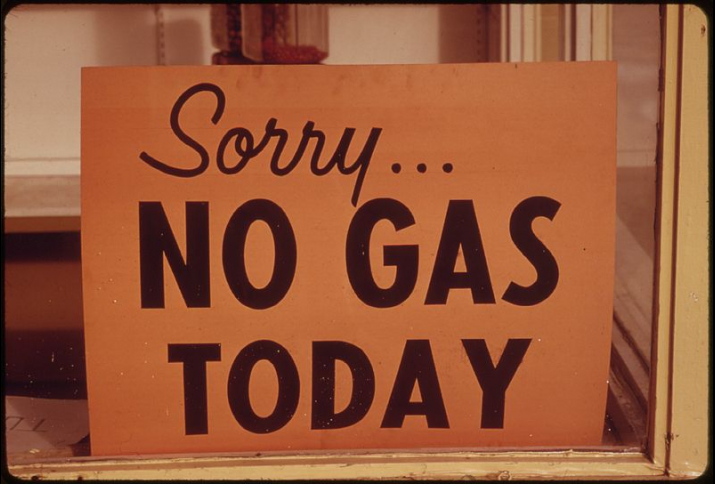 "NO GAS" Schilder in Lincoln City, Oregon, Herbst 1973.