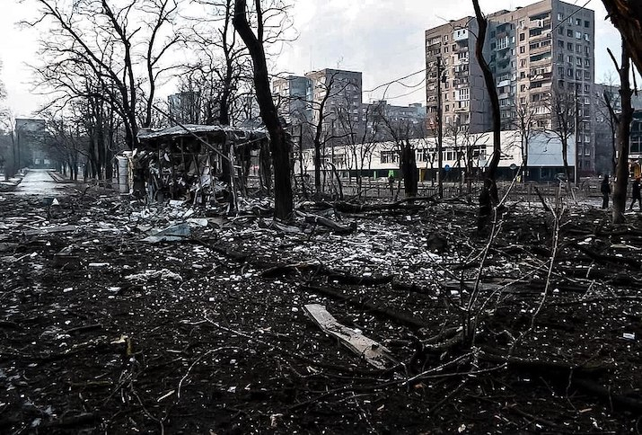 A street of Mariupol during siege of the city in the course of the 2022 Russian invasion of Ukraine