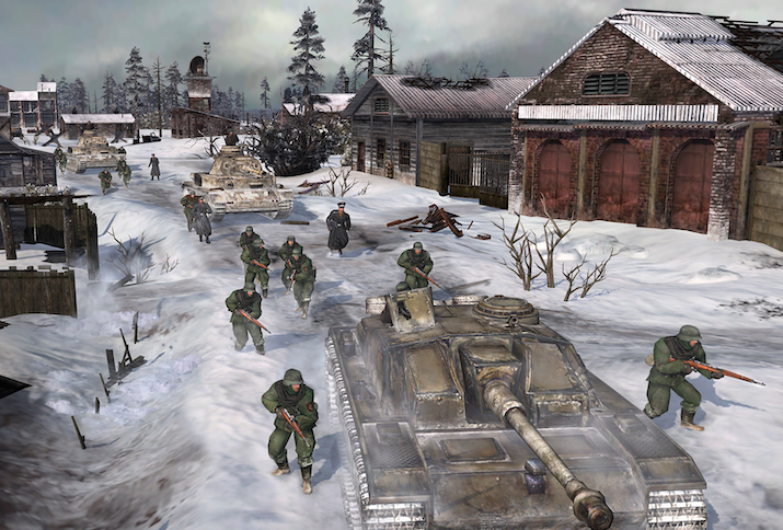 Soldaten der Wehrmacht in einem sowjetischen Dorf im Spiel Company of Heroes