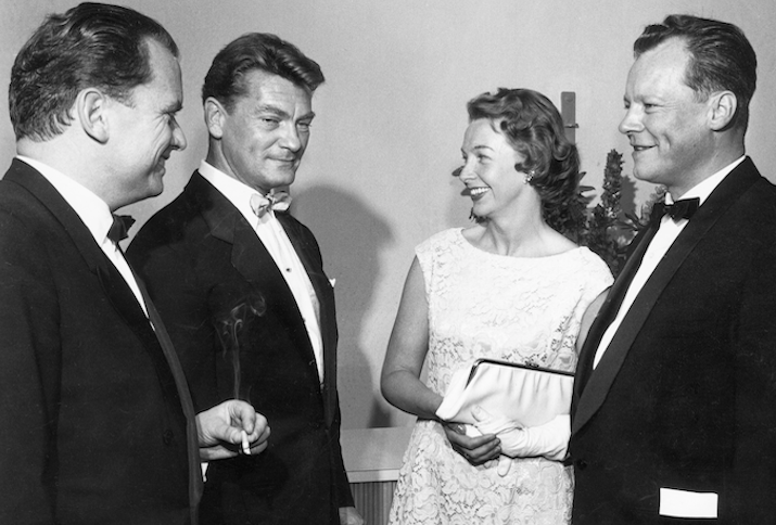 Eröffnung der Festspiele: Alfred Bauer, Jean Marais, Ruth und Willy Brandt (Von links nach rechts)