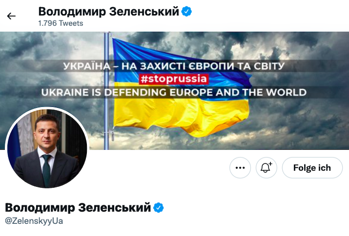 Twitter-Account Wolodymyr Selenskyjs (@ZelenskyyUa)