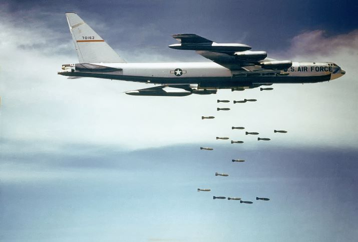 B-52 Stratofortress dropping bombs in the 1960's over Vietnam