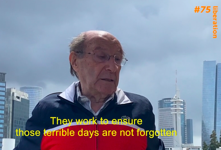 Screenshot: Richard Fagot aus Israel, Überlebender der Konzentrationslager Ravensbrück und Sachsenhausen, in einer Videobotschaft anlässlich des 75. Jahrestages der Befreiung nationalsozialistischer Konzentrationslager 