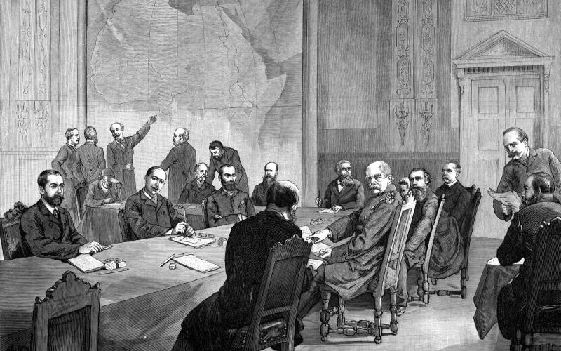 Zeichnung von Adalbert von Rößler der Teilnehmer der Kongokonferenz in 1884.