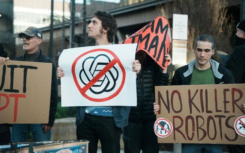 Protestierende gegen die AI-Konzerne
