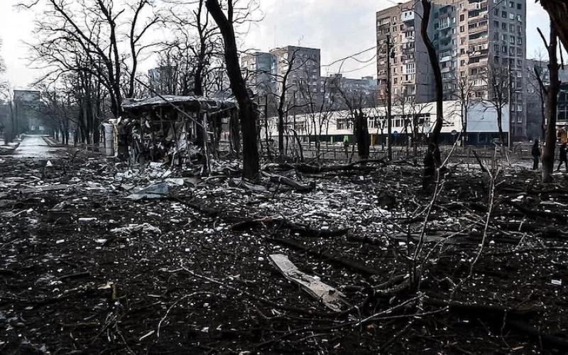 A street of Mariupol during siege of the city in the course of the 2022 Russian invasion of Ukraine
