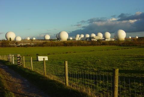 Radome in Menwith Hill, ein Stützpunkt der Royal Air Force in North Yorkshire, England Radome in Menwith Hill, ein Stützpunkt der Royal Air Force in North Yorkshire, England