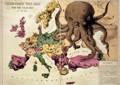 Political map of Europe in the year 1877 with Russia depicted as an Octopus Political map of Europe in the year 1877 with Russia depicted as an Octopus