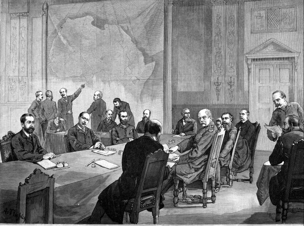 Zeichnung von Adalbert von Rößler der Teilnehmer der Kongokonferenz in 1884.