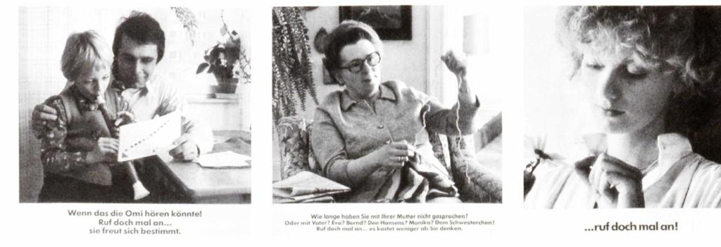 Einsam vor den Apparaten? In den 1970er Jahren schaltete die Werbeagentur Lintas, im Auftrag der Deut-schen Bundespost, eine Kampagne, um das „Telefonbewusstsein“ zu heben und den Fernsprechverkehr auszubauen.