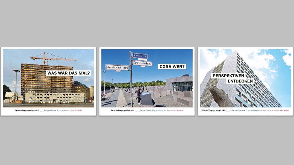 Postkartenserie zur internen Kommunikation des GeStat-Projekts im Statistischen Bundesamt.