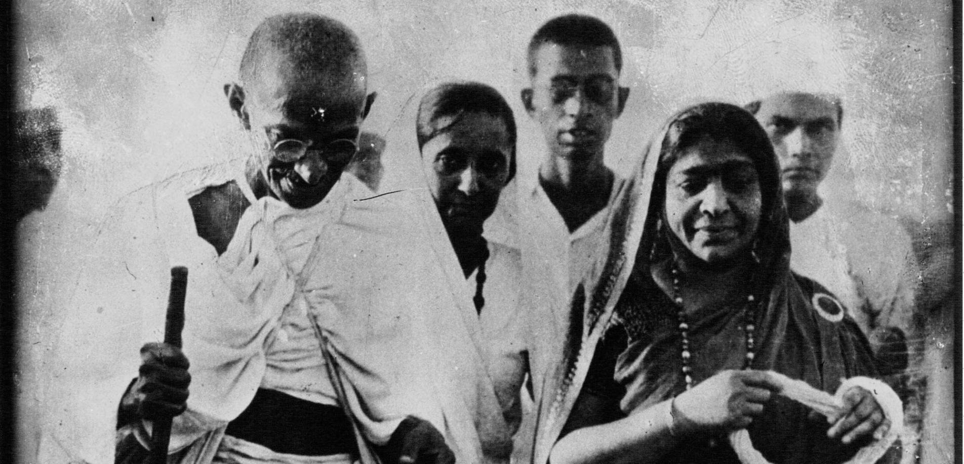 Gandhi and Mrs Sarojini Naidu. Picture taken during the Salt March.