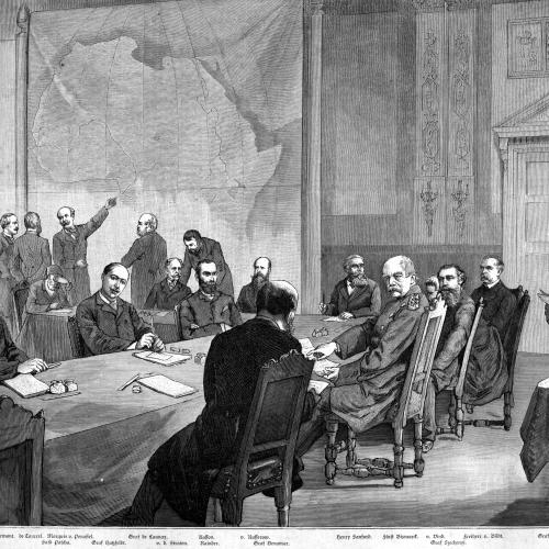 Zeichnung von Adalbert von Rößler der Teilnehmer der Kongokonferenz in 1884.