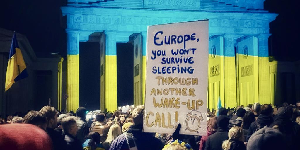 Berlin, 24. Februar 2025. Demonstration „Wählt die Ukraine“ anlässlich des dritten Jahrestags der russischen Vollinvasion. Foto: S. Eisenhuth.