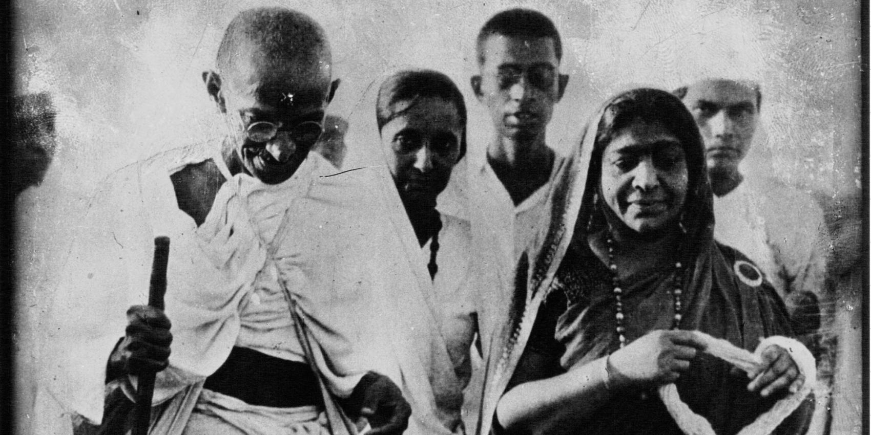 Gandhi and Mrs Sarojini Naidu. Picture taken during the Salt March.