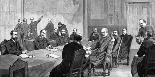 Zeichnung von Adalbert von Rößler der Teilnehmer der Kongokonferenz in 1884.