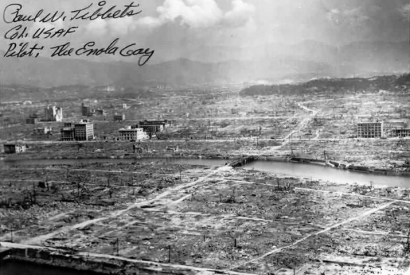 Destructed Hiroshima with autograph of "Enola Gay" Bomber pilot Paul Tibbets