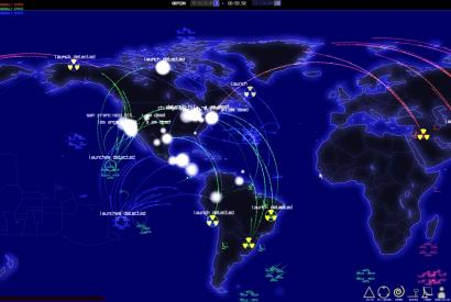 Weltkarte zeigt den Einsatz und die Entdeckung nuklearer Waffen. DEFCON (2006) - mit freundlicher Genehmigung © Introvision Software