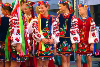 Ukrainian girls.jpg More details Ukrainian girls wearing traditional clothes and embroidery at the Fifa world cup 2006